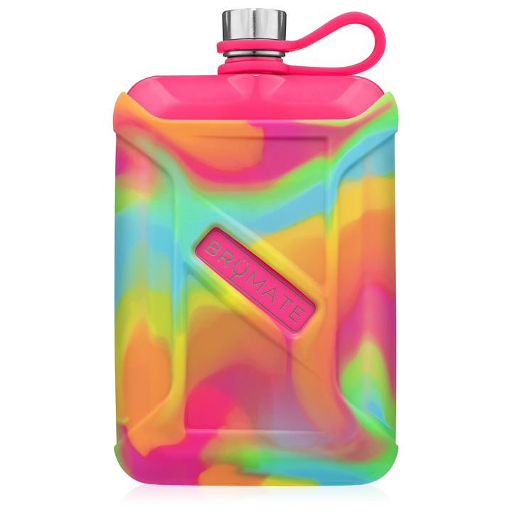 BruMate Liquor Canteen (8oz) - Tie-Dye Swirl (Neon Pink)