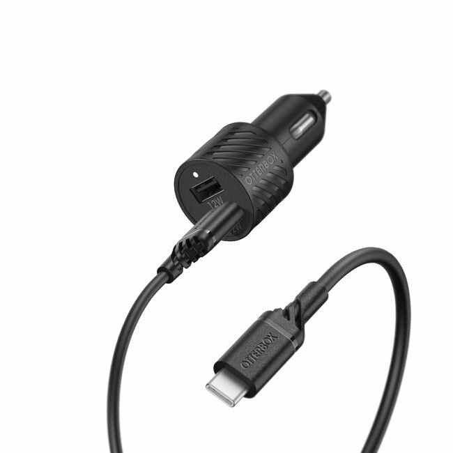 Otterbox Dual USB 12W Premium Car Charger w/ USB-C Cable 4ft - Black