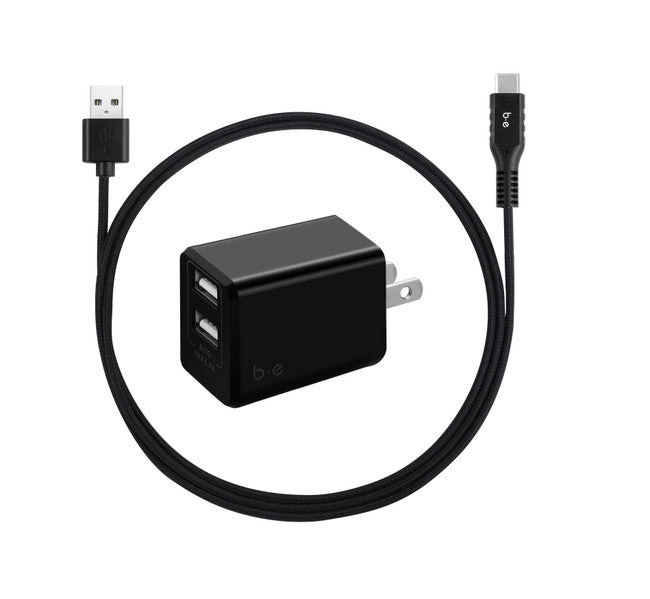 Blu Element Dual USB Wall Charger 3.4A w/ USB-C Cable - Black