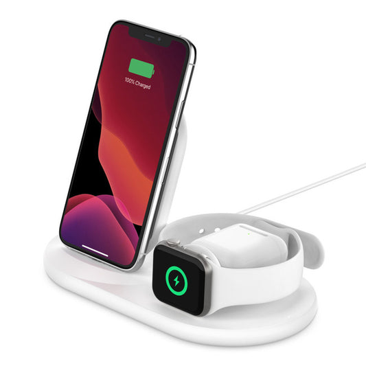 Belkin - BOOSTCHARGE 3-1 Wireless Charger for iPhone + Apple Watch + AirPods 7.5W White