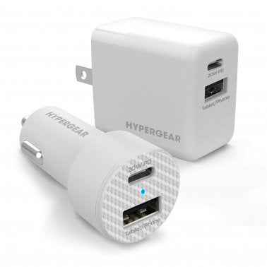 HyperGear 20W Dual Port USB-A & USB-C Wall Charger Bundle - White