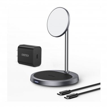 CHOETECH 20w 2-in-1 Magnetic Wireless Charger Stand & Pad (MagSafe Compatible) w/ 20w Power Adapter