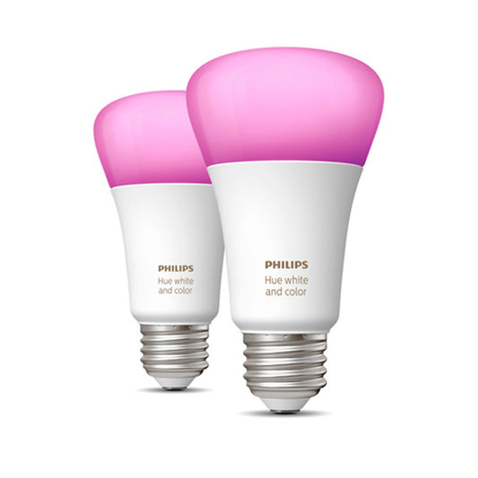 Philips Hue - 9.5W A19 E26 E26 Smart LED Bulbs 2 Pack (Compatible Bluetooth) Color