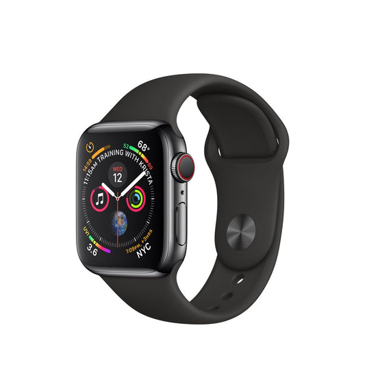 Apple Watch Series 4 Stainless Steel 40mm w/ black sport band (GPS+Cellular)